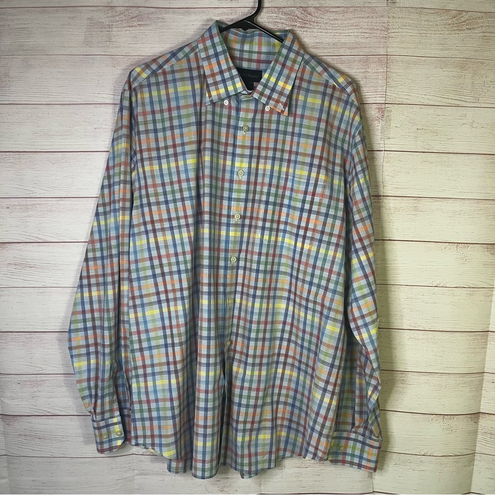 Scott Barber 100% Cotton MultiColor Plaid Button Up Long Sleeve Shirt‎ XL